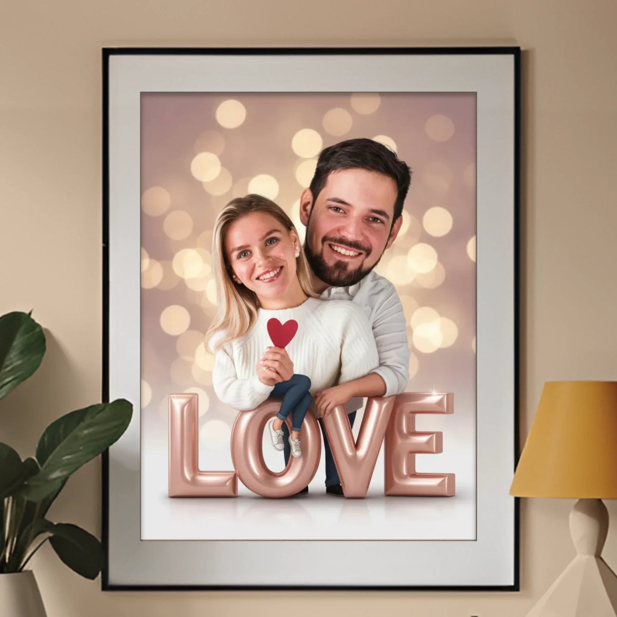 Siedzący na Napisie "LOVE" 3D - Karykatura ze zdjęcia