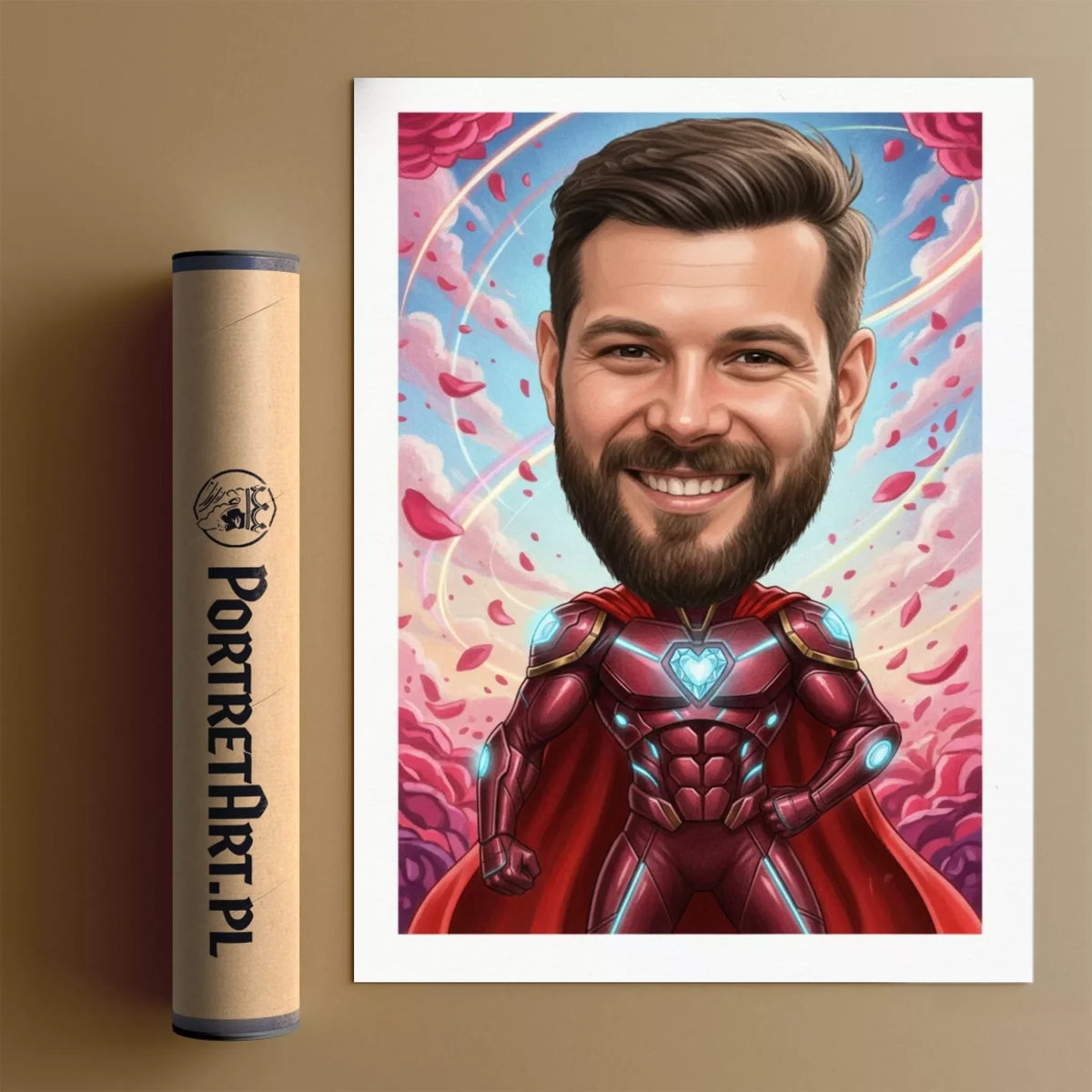 Karmazynowy Superbohater - Karykatura ze zdjęcia