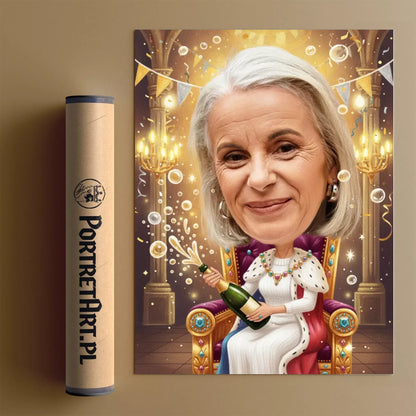 Królowa z Szampanem - Karykatura ze zdjęcia
