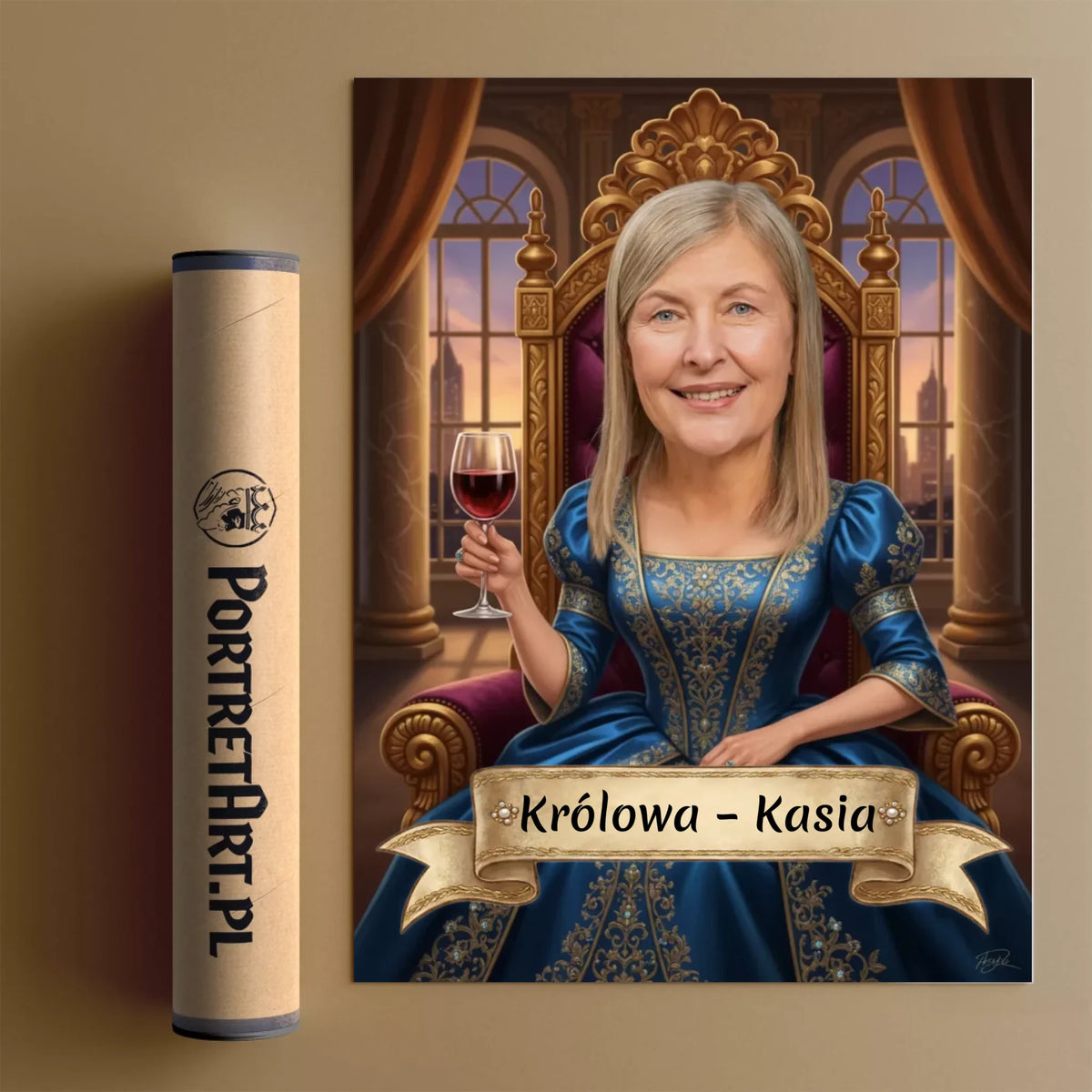 Królowa z Winem 3D - Karykatura ze zdjęcia