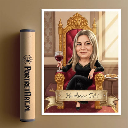 Królowa z Winem - Karykatura ze zdjęcia