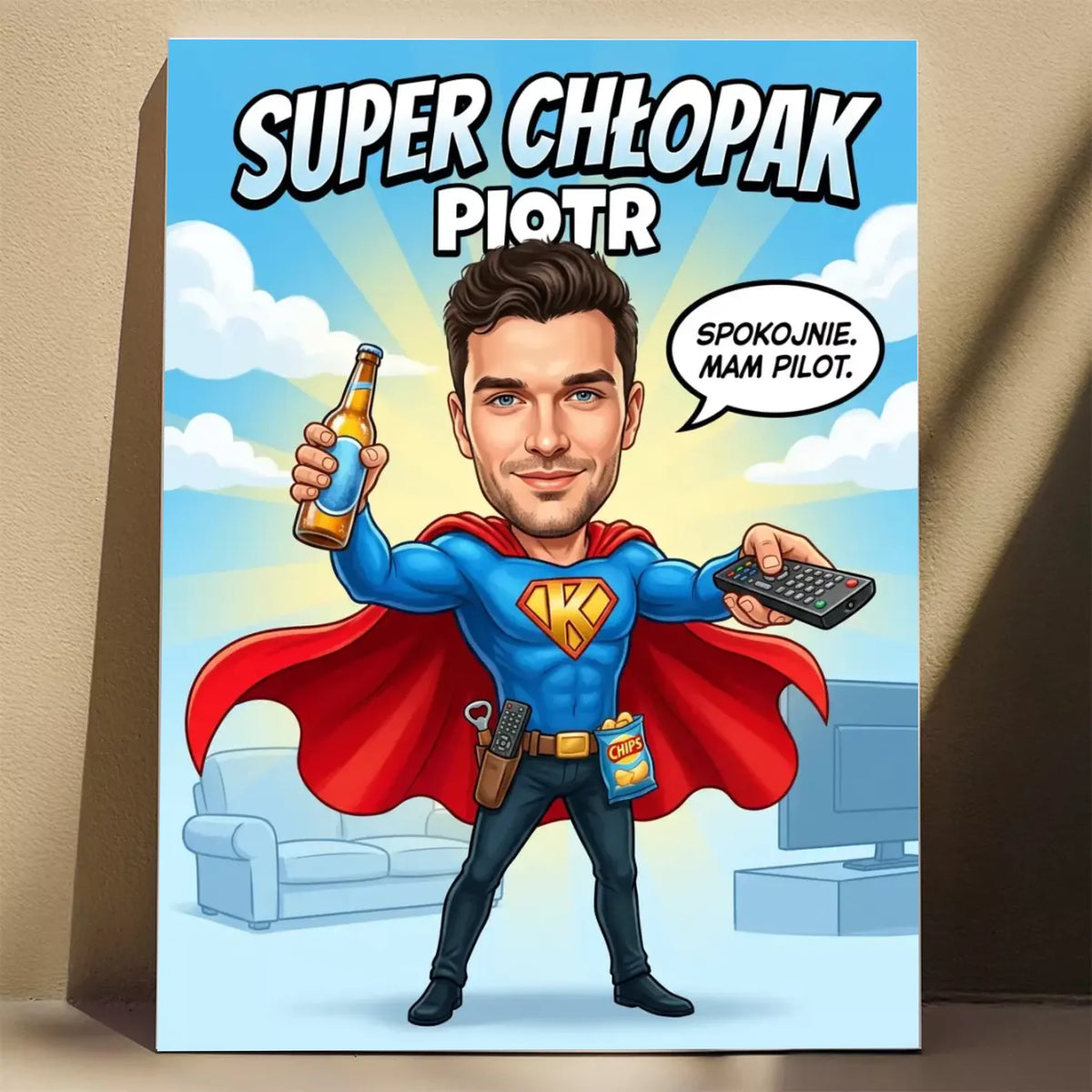 Superbohater po godzinach - Karykatura ze zdjęcia