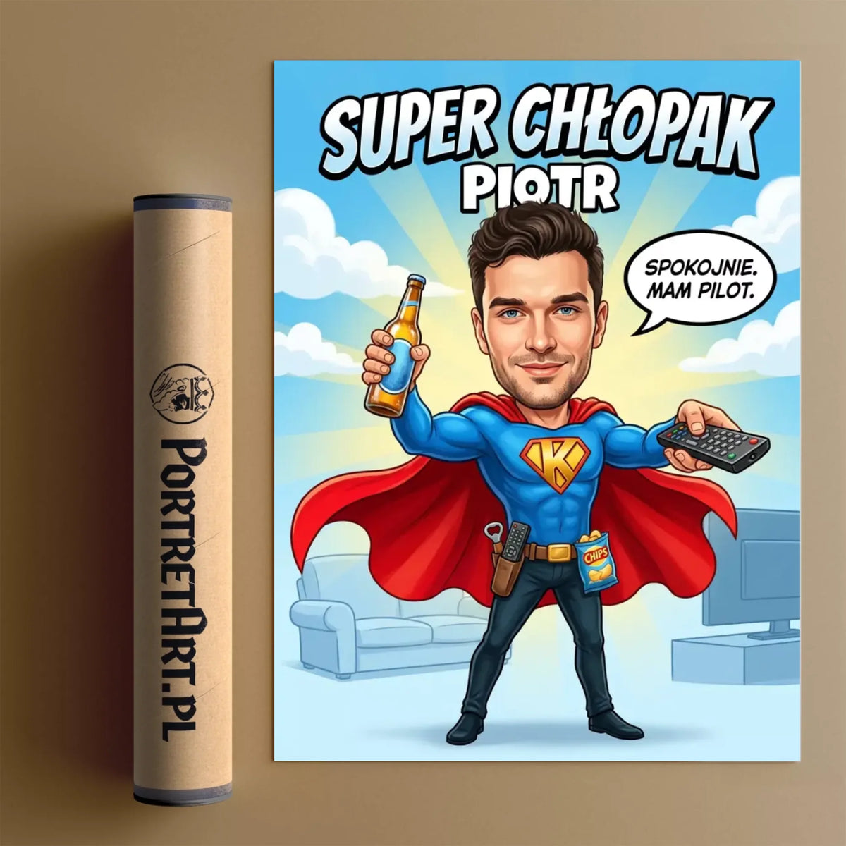 Superbohater po godzinach - Karykatura ze zdjęcia