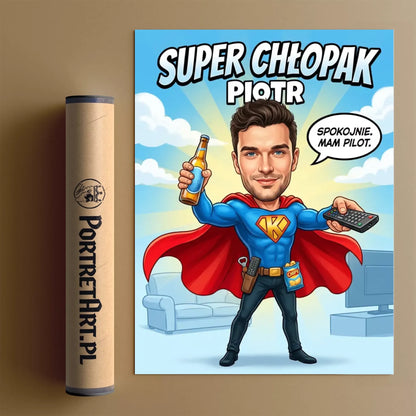 Superbohater po godzinach - Karykatura ze zdjęcia