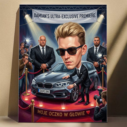 On i jego auto - Karykatura ze zdjęcia