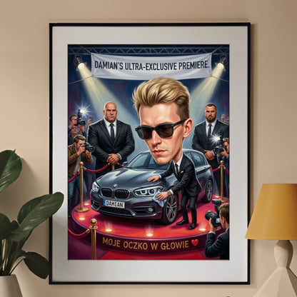 On i jego auto - Karykatura ze zdjęcia